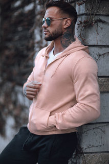 Nyitható férfi pulcsi kapucnival rózsaszín színben Dstreet BX4834z