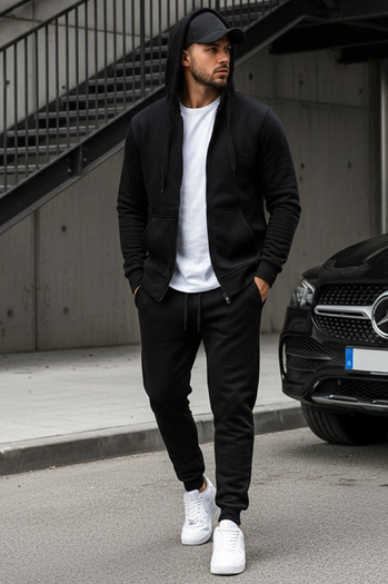 Nyitható férfi pulcsi kapucnival fekete színben BX2192