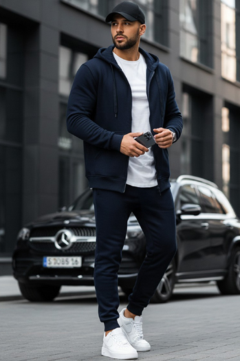 Nyitható férfi pulcsi kapucnival gránátkék színben BX2195