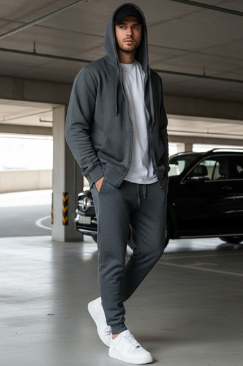 Nyitható férfi pulcsi kapucnival antracit színben BX2196