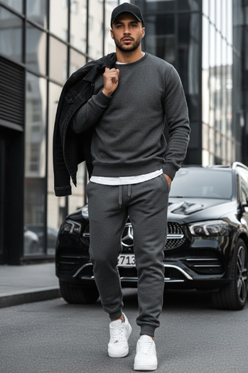 Férfi pulcsi kapucni nélkül antracit színben BX2405