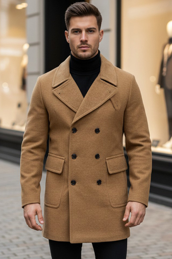 Téli kétsoros férfi kabát camel színben CX0362