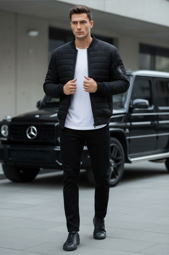 Férfi steppelt bomber kabát fekete TX2213