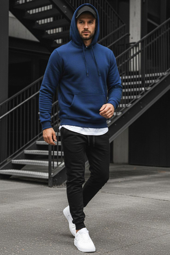 Kenguru típusú férfi pulcsi kapucnival kék színben Dstreet BX4684