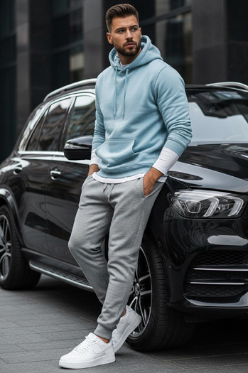 Férfi pulcsi kapucnival kék színben Dstreet BX5107