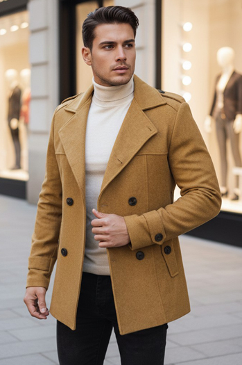 Férfi kétsoros kabát Szín Camel DSTREET CX0443