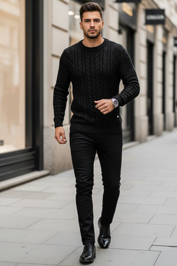 Férfi fekete pulóver Dstreet WX1926