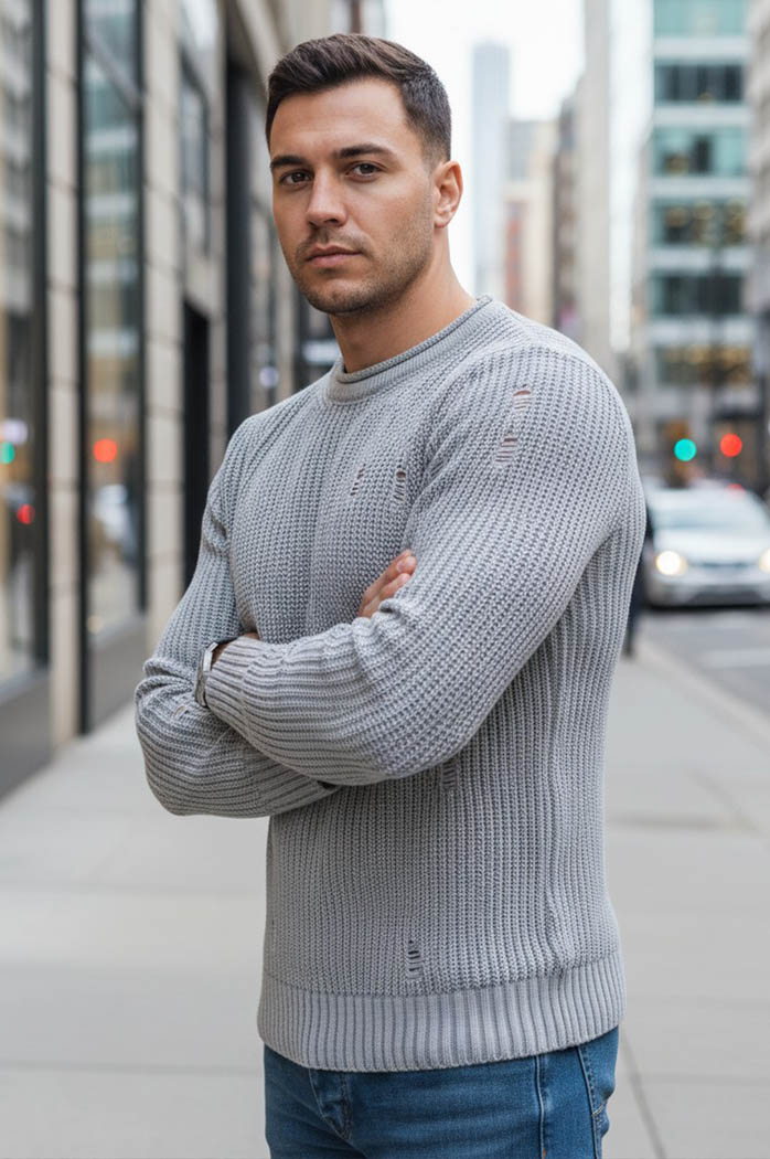 Férfi téli pulóver Szín Világoszürke DSTREET WX1989