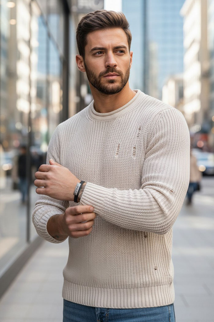 Férfi téli pulóver Szín Bézs DSTREET WX1992