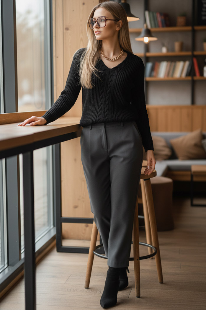 Női áttört pulóver CANDIS Szín Fekete DSTREET MY1806