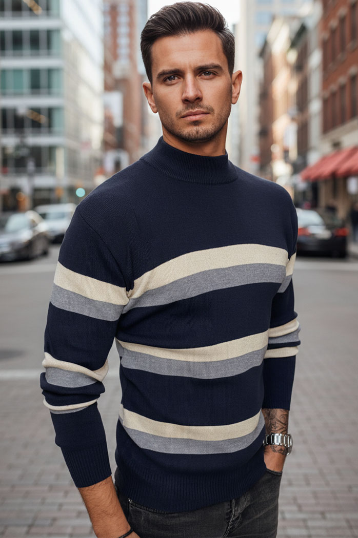 Férfi csíkos pulóver Szín Gránátkék DSTREET WX2126
