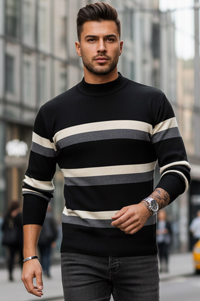 Férfi csíkos pulóver Szín Fekete DSTREET WX2127
