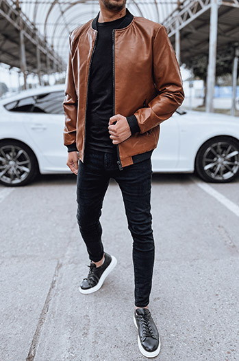 Férfi camel bőr bomber dzseki Dstreet TX4705