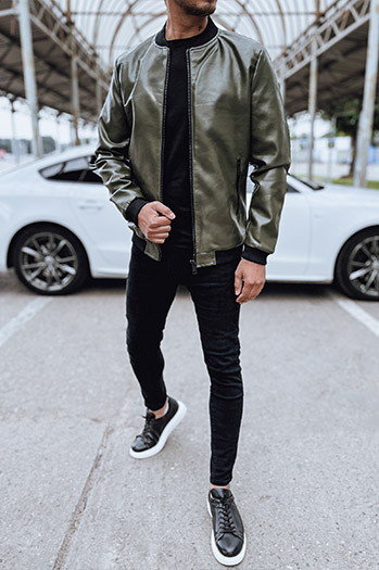 Férfi bőr bomber dzseki zöld Dstreet TX4707