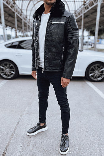 Férfi bőrdzseki fekete Dstreet TX4710