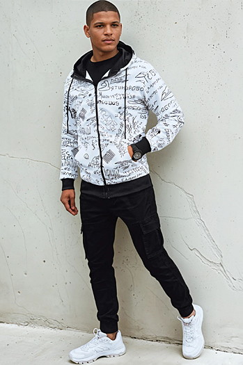 Bluza męska rozpinana z kapturem biała Dstreet BX5749