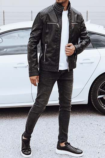 Férfi bőrkabát fekete Dstreet TX4738