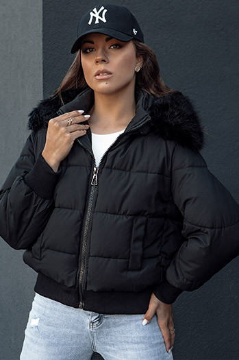 Női steppelt téli kabát szőrmével COLDPACK fekete Dstreet TY4430
