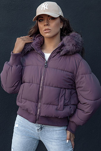 Női steppelt téli kabát szőrmével COLDPACK lila Dstreet TY4431