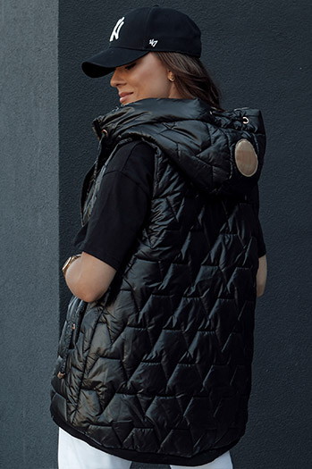 Női steppelt kapucnis mellény GLITZY fekete Dstreet TY4447