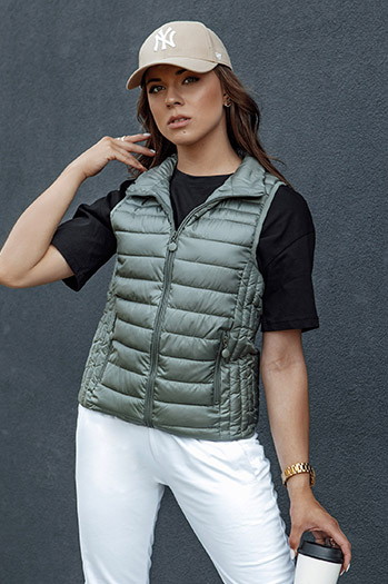 Női steppelt mellény állógallérral STYLISHZ zöld Dstreet TY4448