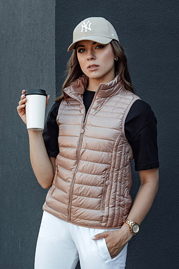 Női steppelt mellény állógallérral STYLISHZ rózsaszín Dstreet TY4449 TY4449