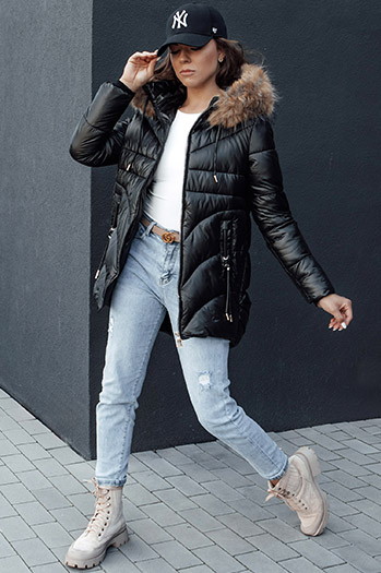 Női télikabát kapucnival WINTERCHIC fekete Dstreet TY4455