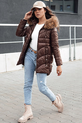 Női télikabát kapucnival WINTERCHIC kávé Dstreet TY4458