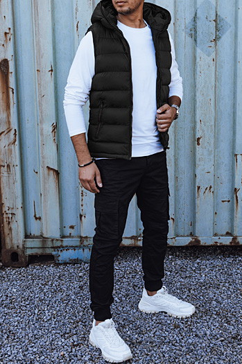 Férfi steppelt kapucnis mellény fekete Dstreet TX4750