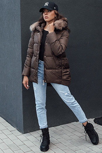 Kurtka zimowa damska z kapturem STELLAR coffee Dstreet TY4493