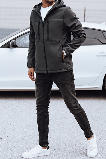 Férfi átmeneti softshell dzseki kapucnival sötétszürke Dstreet TX4817