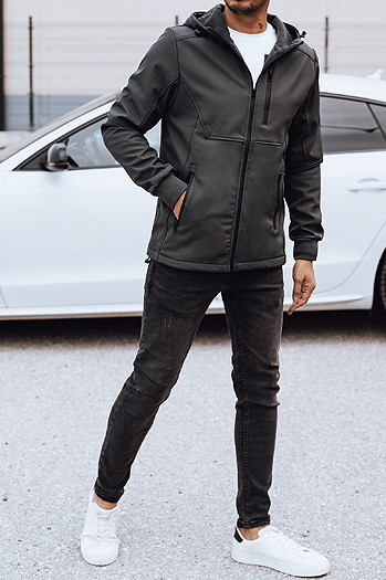 Férfi átmeneti softshell dzseki kapucnival sötétszürke Dstreet TX4818