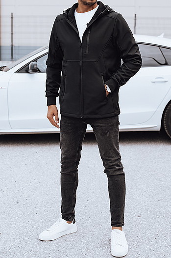 Férfi átmeneti softshell dzseki kapucnival fekete Dstreet TX4819