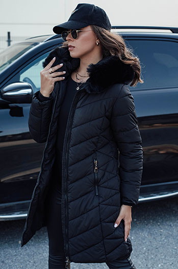 Kurtka zimowa damska pikowana MODLOVA z kapturem czarna Dstreet TY4570