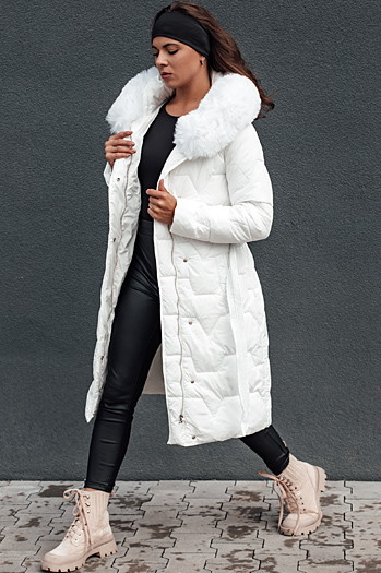 Női steppelt téli kabát kapucnival ELENESS fehér Dstreet TY4607