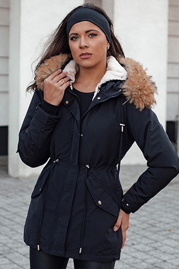 Női télikabát CHICOK szigetelt szőrmével fekete Dstreet TY4611 TY4611