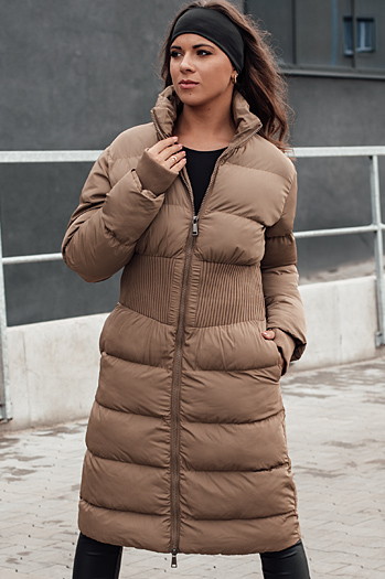 Női téli hosszú steppelt dzseki FABWARM bézs Dstreet TY4621