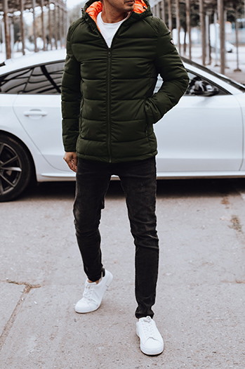 Férfi steppelt télikabát kapucnival zöld Dstreet TX4893