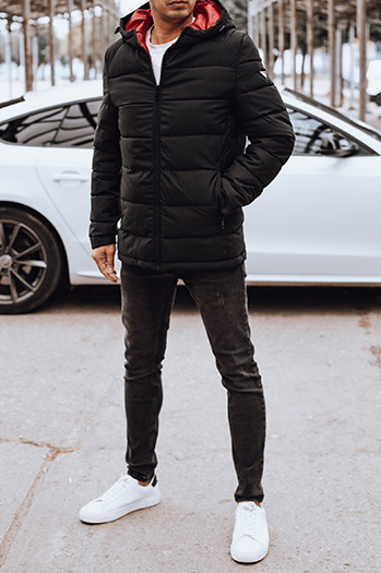 Férfi steppelt télikabát kapucnival fekete Dstreet TX4894