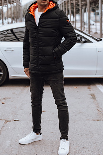 Férfi steppelt télikabát kapucnival fekete Dstreet TX4895