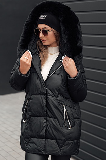 Női FROSTYFIT steppelt télikabát kapucnival fekete Dstreet TY4675