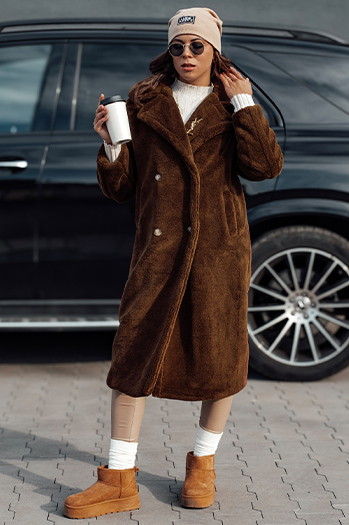 Női télikabát LUXERII hosszú szőrme camel Dstreet TY4690 TY4690