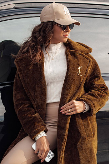 Női télikabát GLAMFUR hosszú szőrme camel Dstreet TY4699