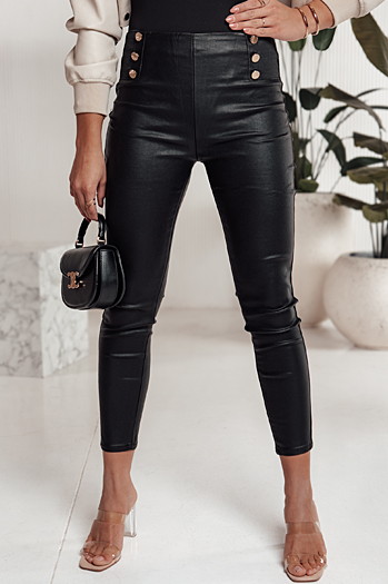 Női viaszos SKINLOVE magasított derekú nadrág fekete Dstreet UY2198