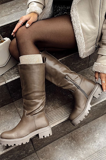 Női KICKBOOT hosszú khaki csizma Dstreet ZY0500 ZY0500
