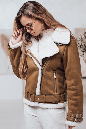 Női LEVERINO szarvasbőr dzseki báránybőrrel camel Dstreet TY4733