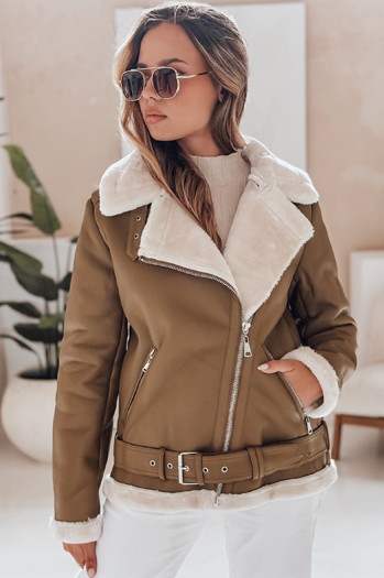 Női NORFDIMA bőrdzseki báránybőr dzseki camel Dstreet TY4738
