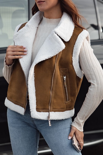 Női szarvasbőr mellény juhbőrrel WOOLZIP camel Dstreet TY4741