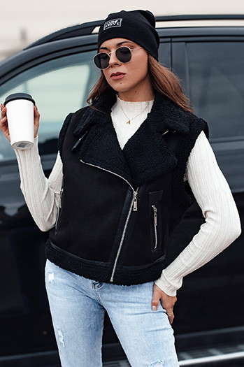 Női szarvasbőr mellény báránybőrrel WOOLZIP fekete Dstreet TY4742