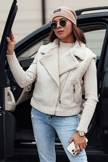 Női szarvasbőr mellény báránybőr WOOLZIP fehér Dstreet TY4743
